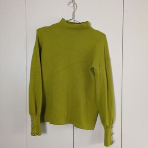 Tahari S Small Green Mock Neck Sweater with Crystal Cuffs Lime Long Sleeve Warm